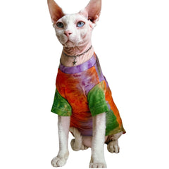 QBLEEV Sphynx cat shirt close-up shows breathable cotton for daily comfort.