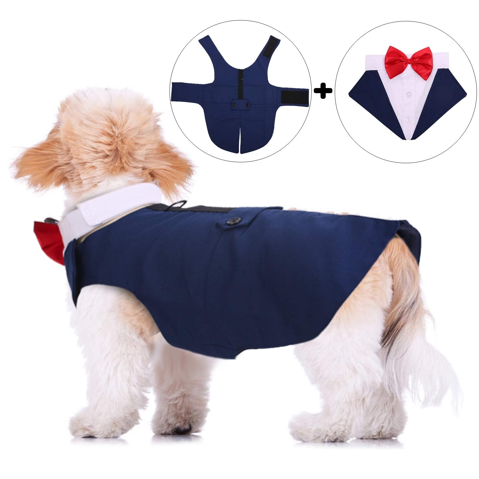 QBLEEV dog tuxedo set with bandana bow tie, great for formal occasions
