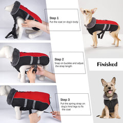 QBLEEV Warm Dog Coat Quick-Release Buckles enable easy on and off