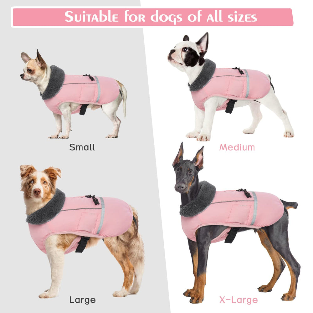 QBLEEV Warm Dog Coat stand-up furry collar adds versatile warmth