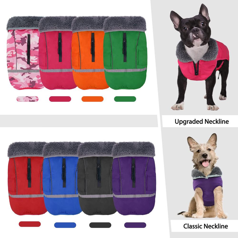 QBLEEV warm dog coat fur collar design for stand-up or down position