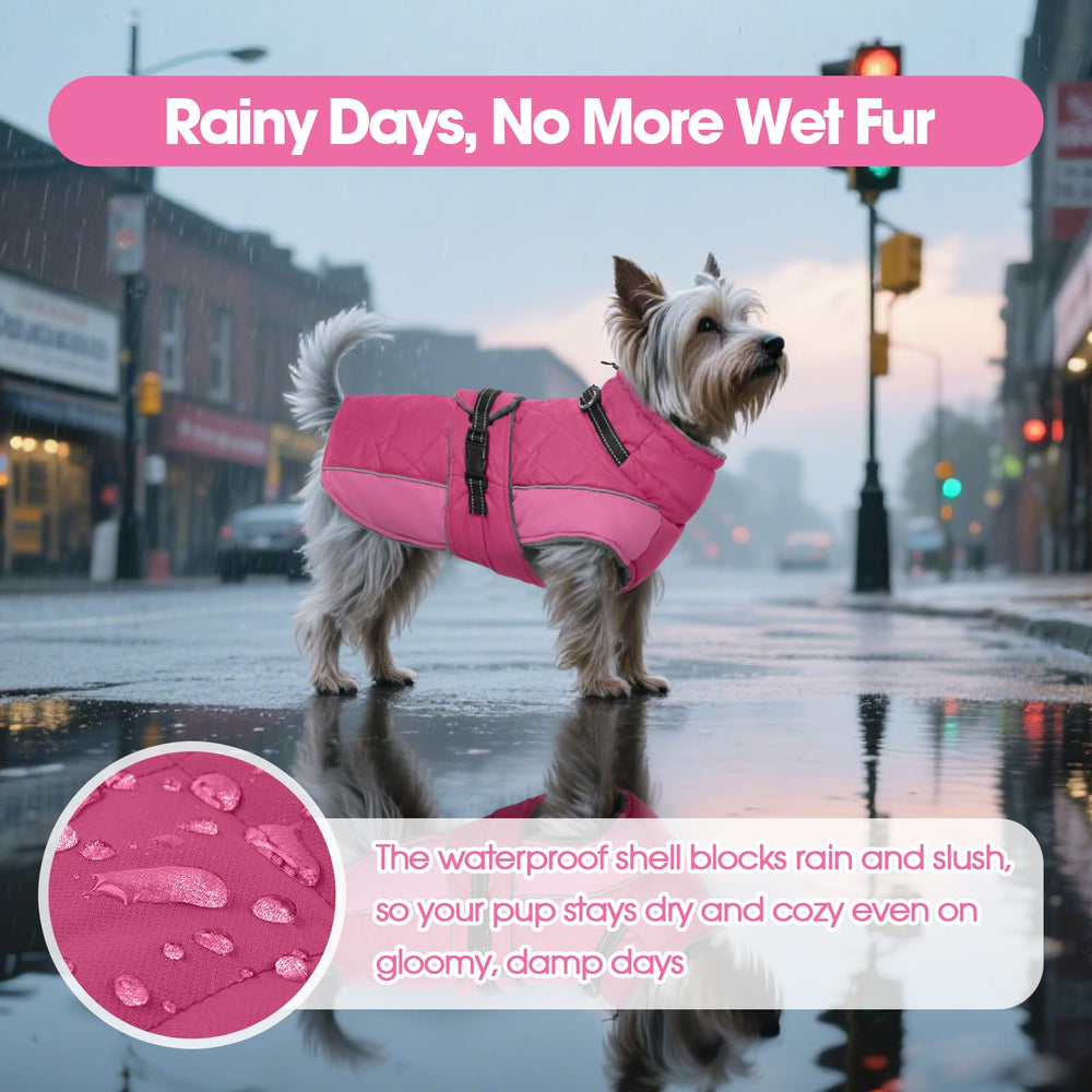 QBLEEV Warm Dog Jacket adjustable back strap for easy on/off and secure fit.