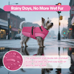 QBLEEV Warm Dog Jacket adjustable back strap for easy on/off and secure fit.
