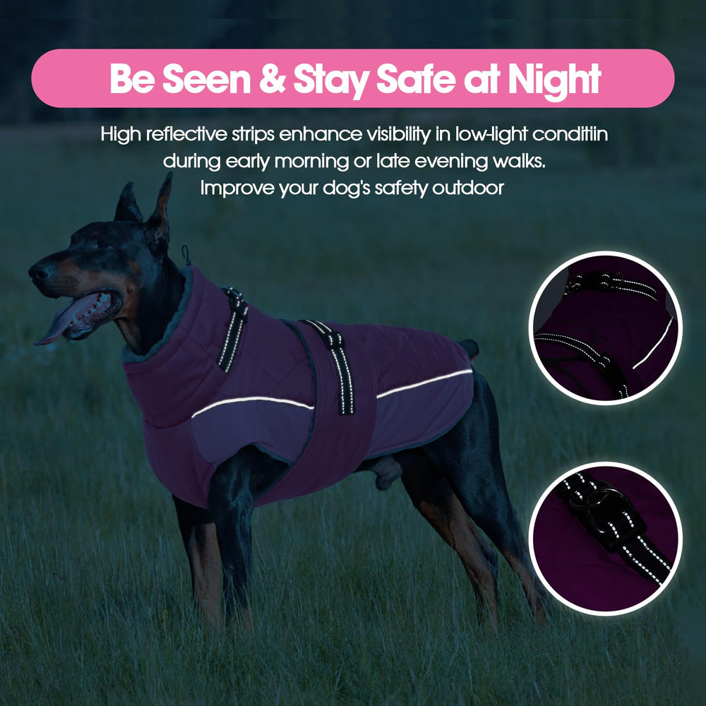 QBLEEV Warm Dog Jacket hidden hind-leg elastics keeping warmth in during wear.