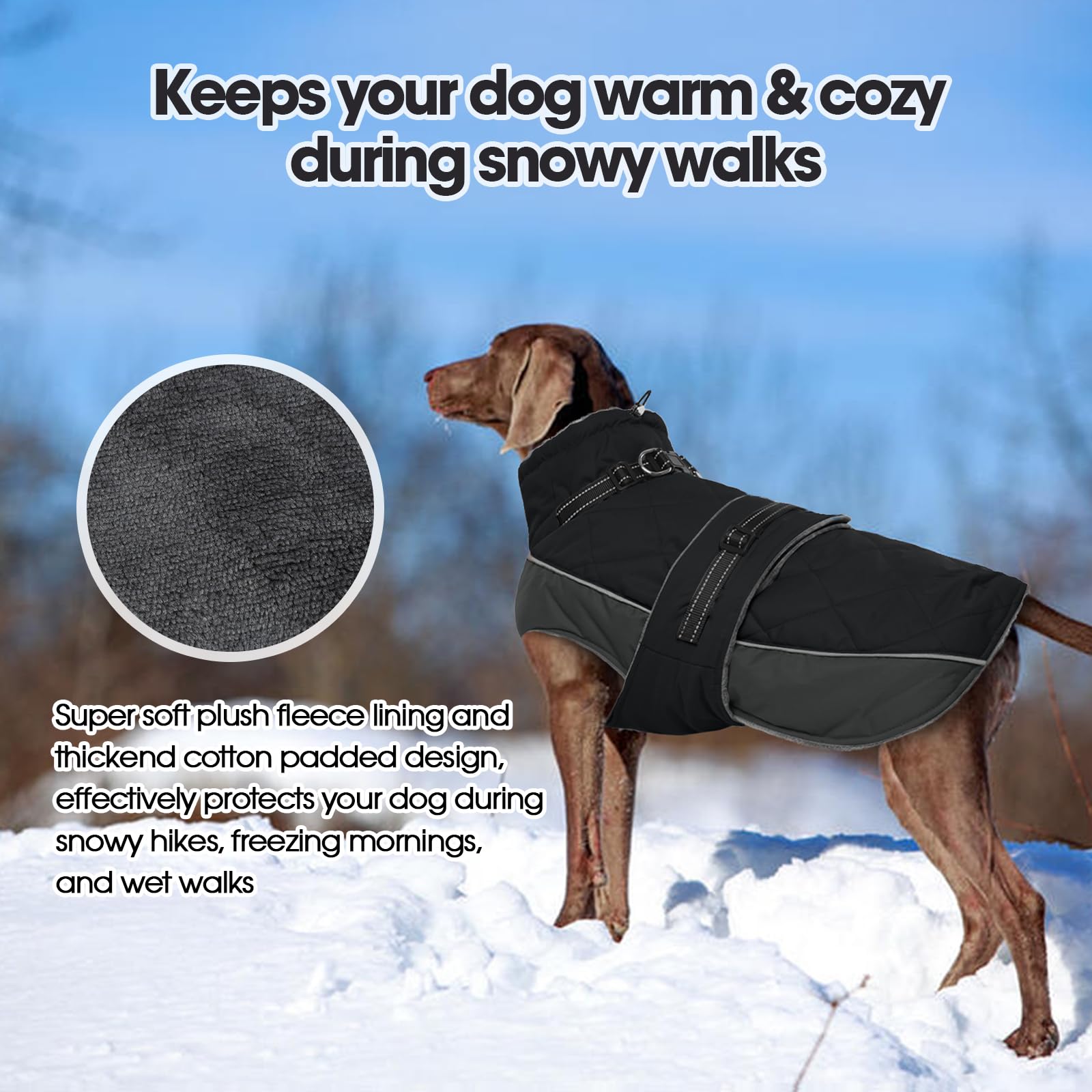 QBLEEV Warm Dog Jacket side-wearing portrait with adjustable fit for mobility