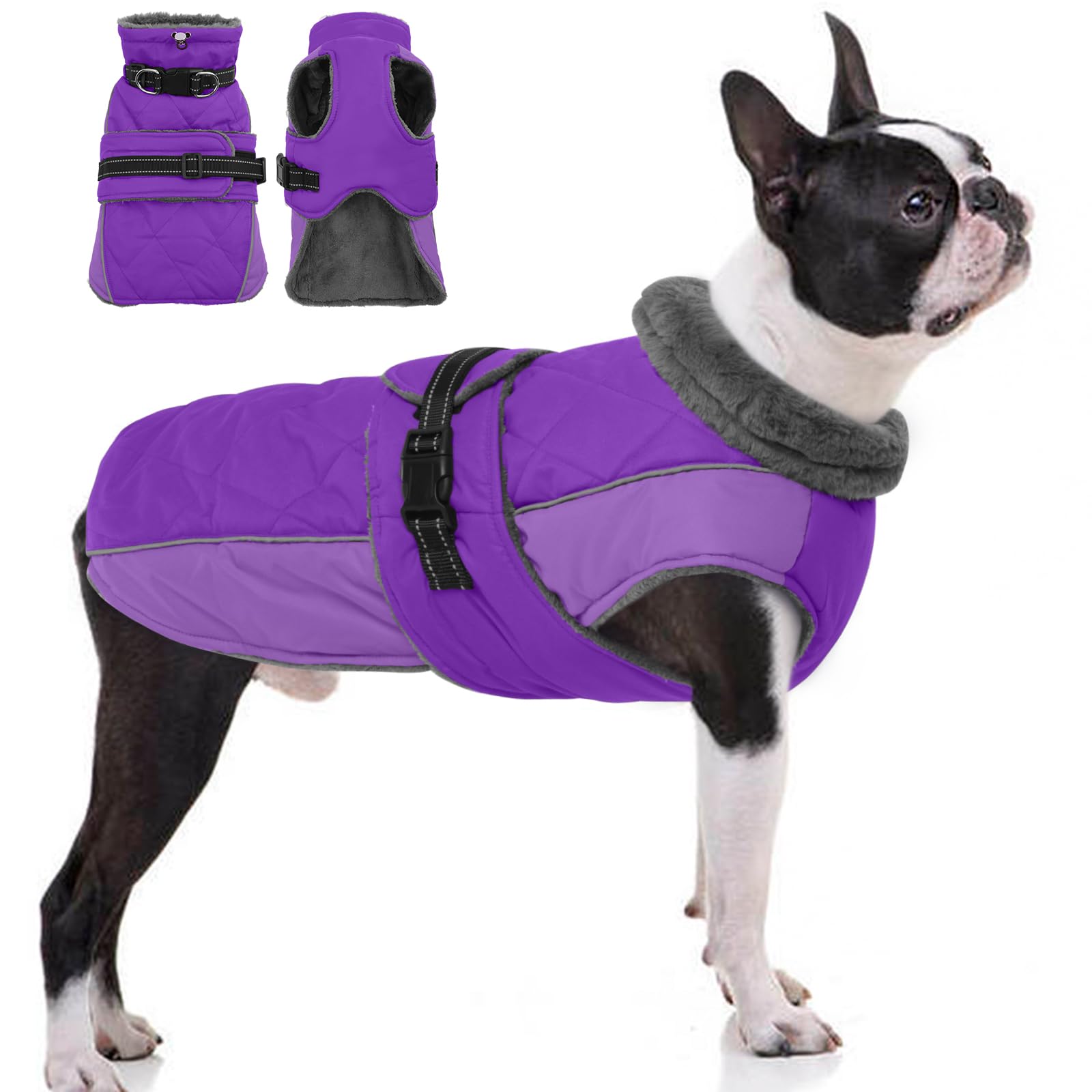 QBLEEV warm dog jacket features waterproof fleece for cozy outdoor adventures.