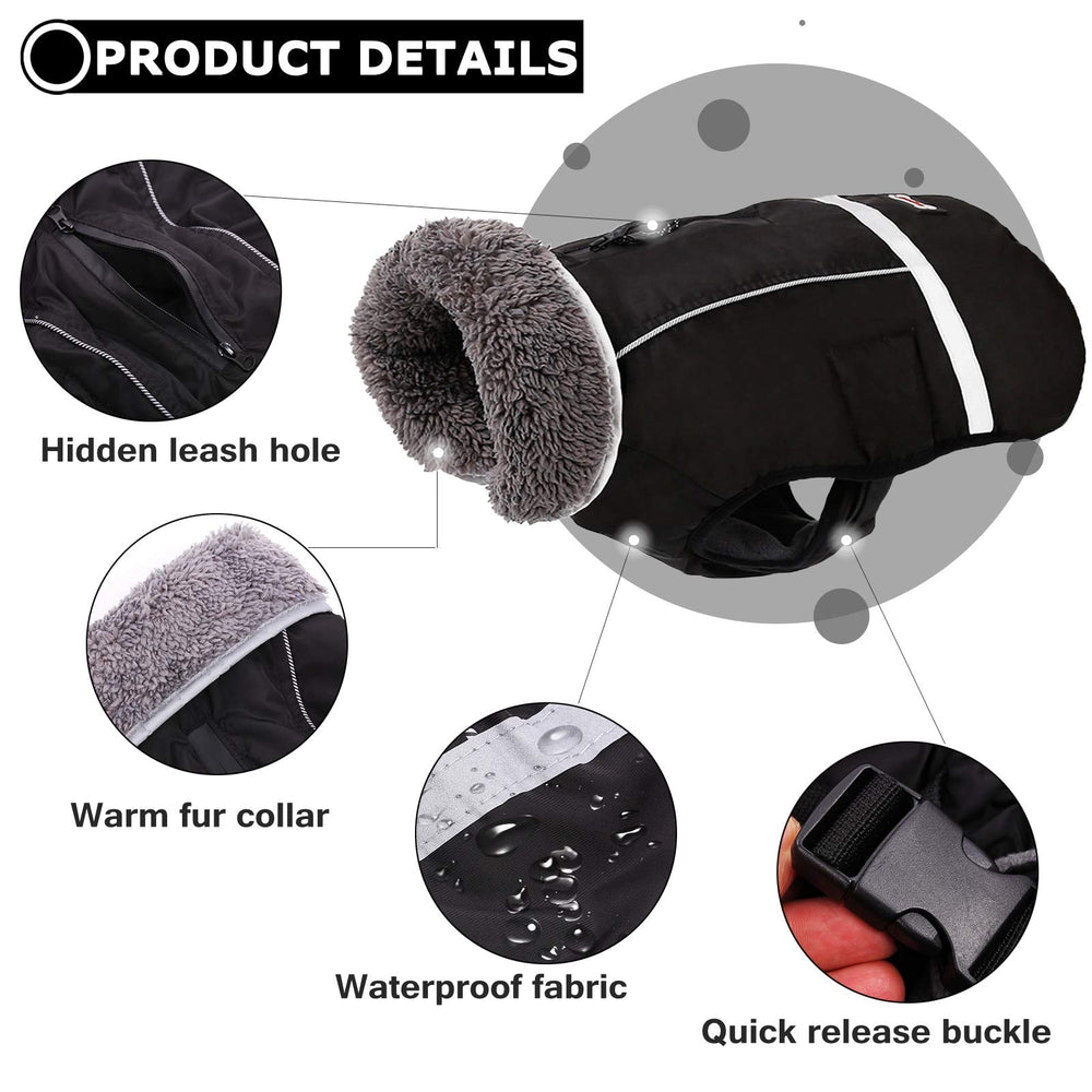 QBLEEV warm reflective dog jacket back view showing full coverage warmth.