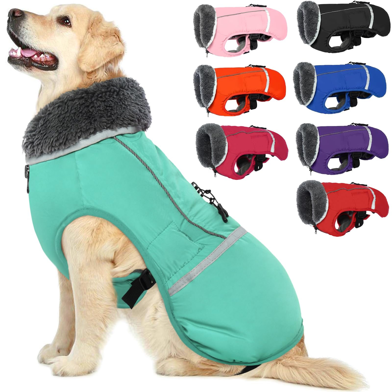 QBLEEV warm reflective dog jacket overview shows all-weather protection for outdoor adventures
