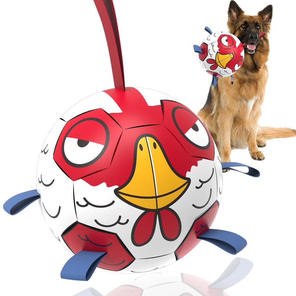 QDAN chicken dog ball toy with strap for enhanced interactive tug and fetch