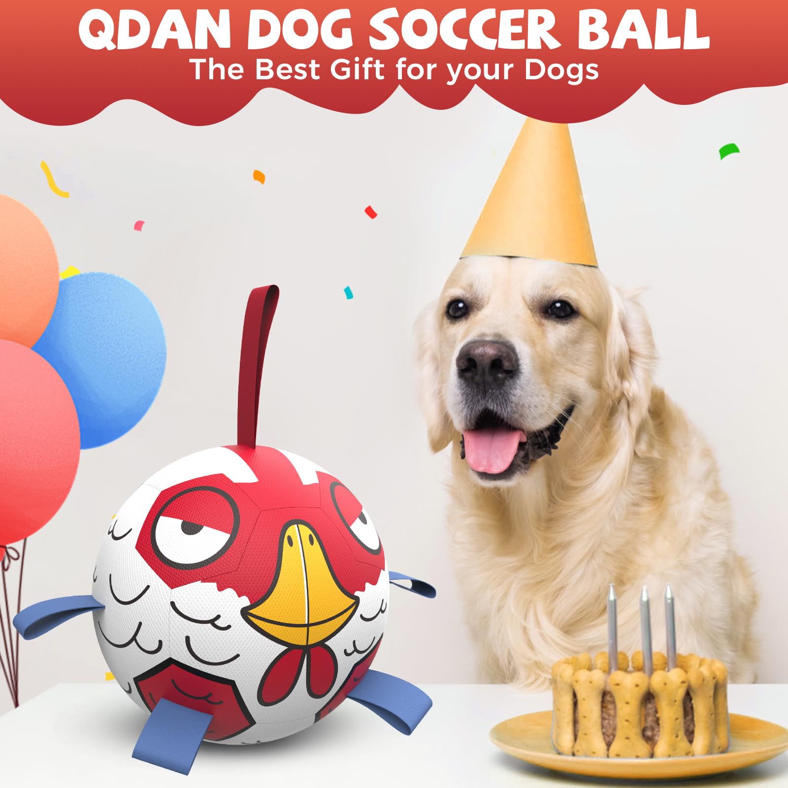 QDAN chicken dog ball toy in action during tug-of-war play