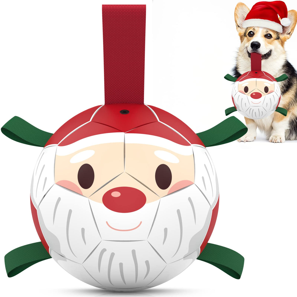 QDAN Christmas dog ball with Santa pattern for festive play sessions and fetch.