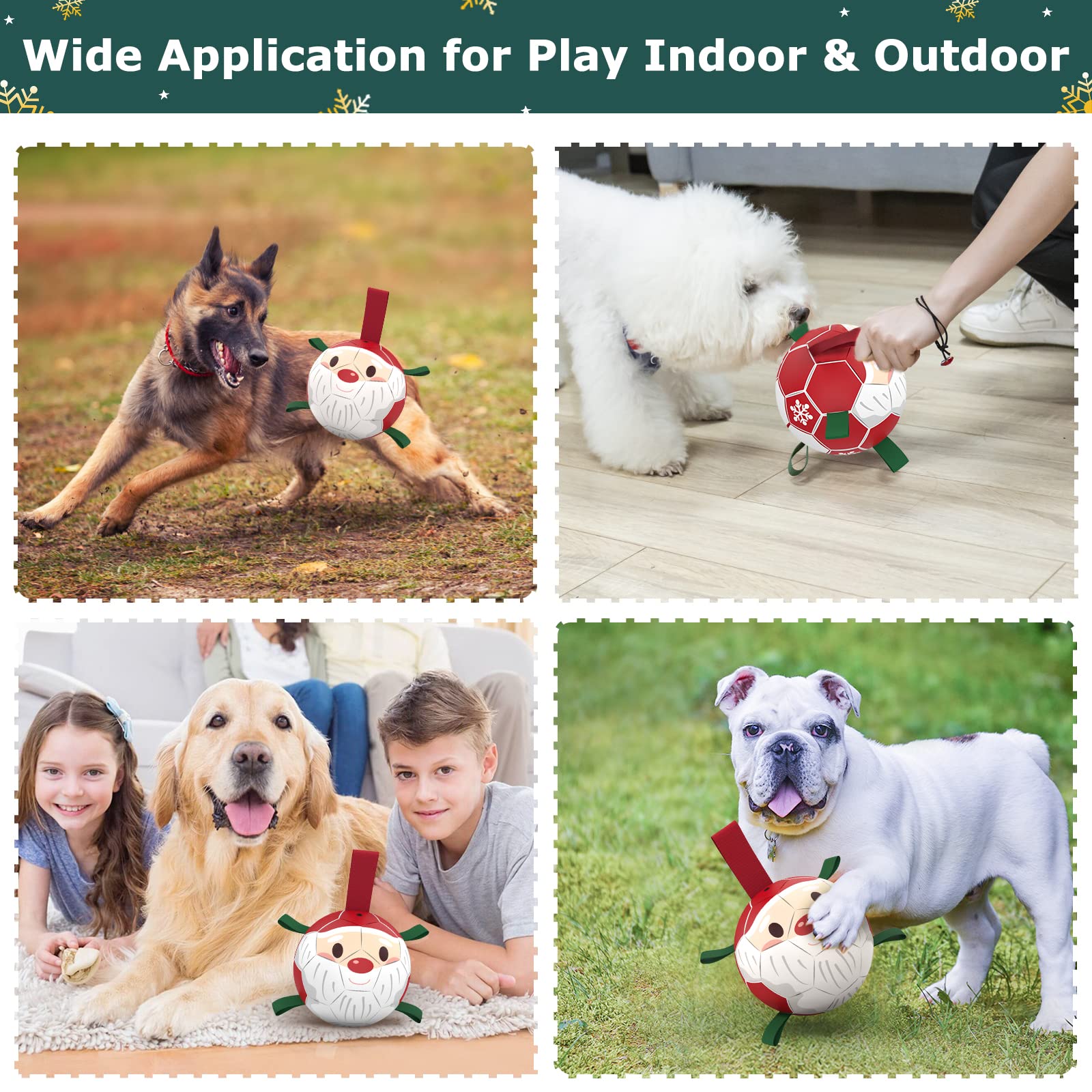 QDAN Santa-pattern ball with strap promotes bonding through supervised play.