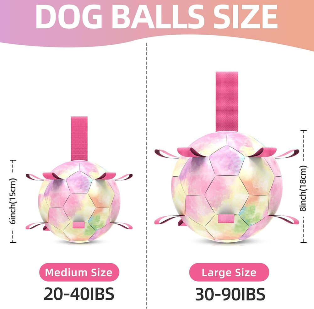QDAN dog balls sized for large dogs at 8 inches, suitable for 30–90 lb breeds.