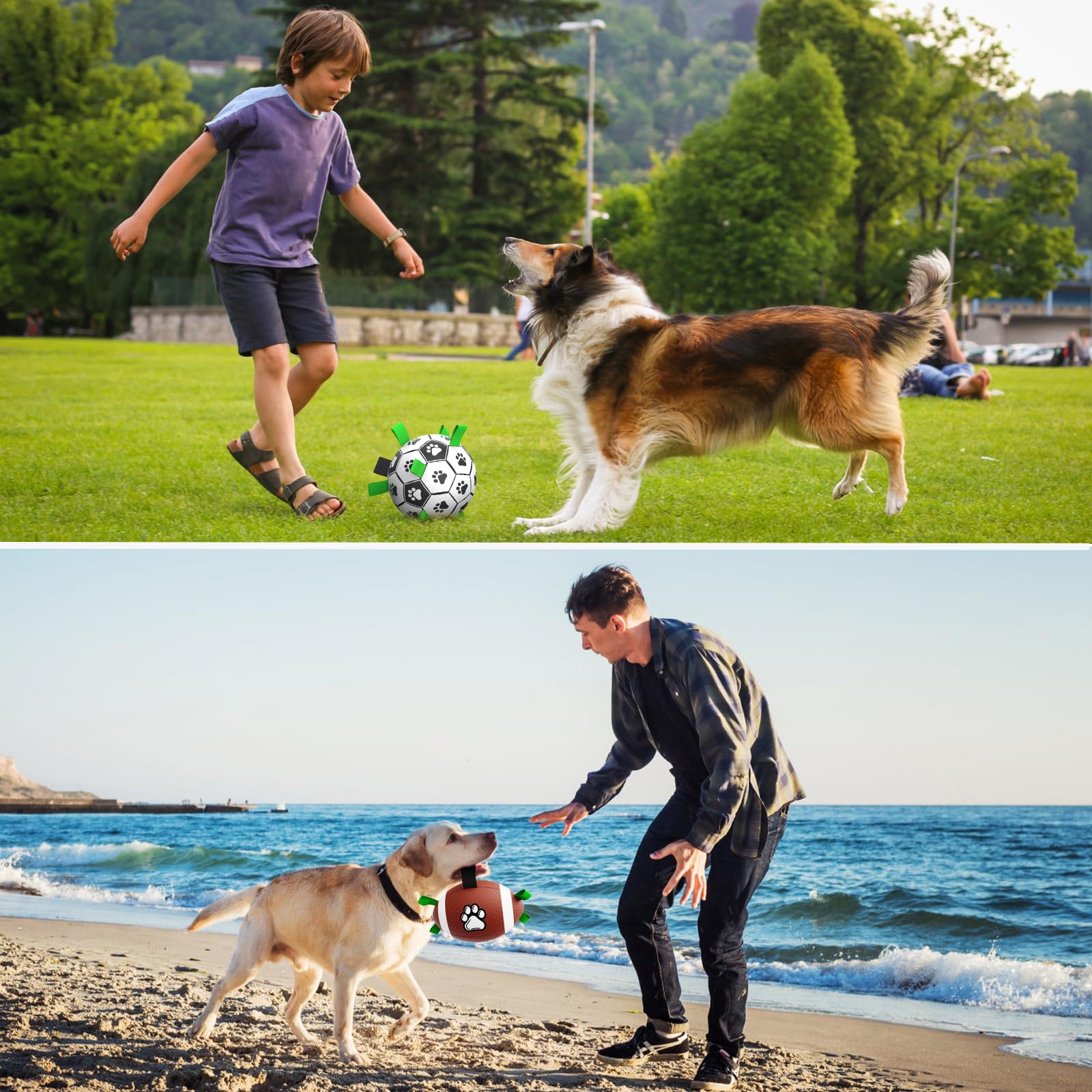 QDAN dog soccer ball set with tug strap for interactive tug-of-war.