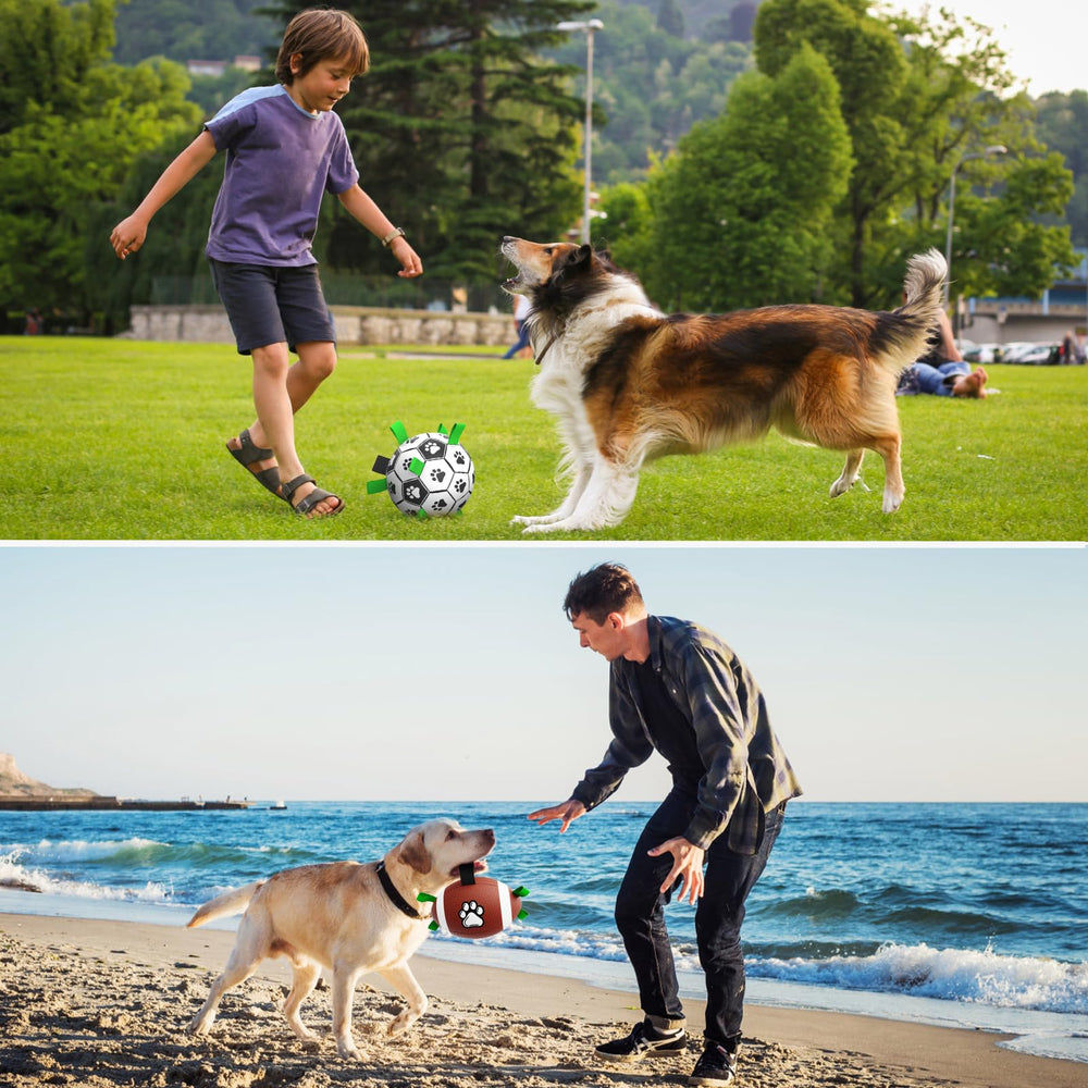 QDAN dog soccer ball set with tug strap for interactive tug-of-war.