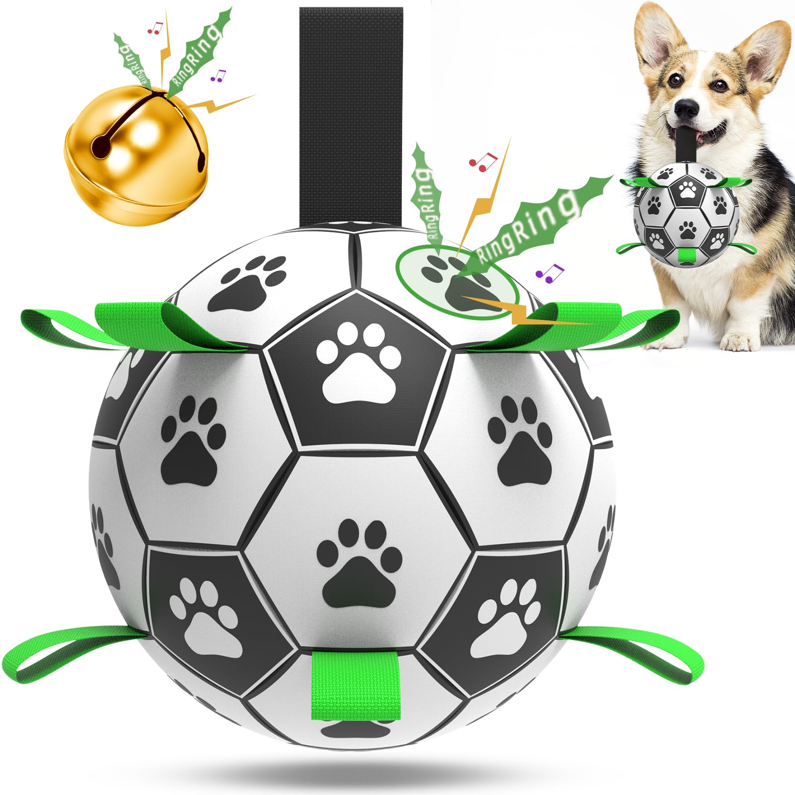 QDAN dog soccer ball with bell inside for versatile indoor and outdoor play