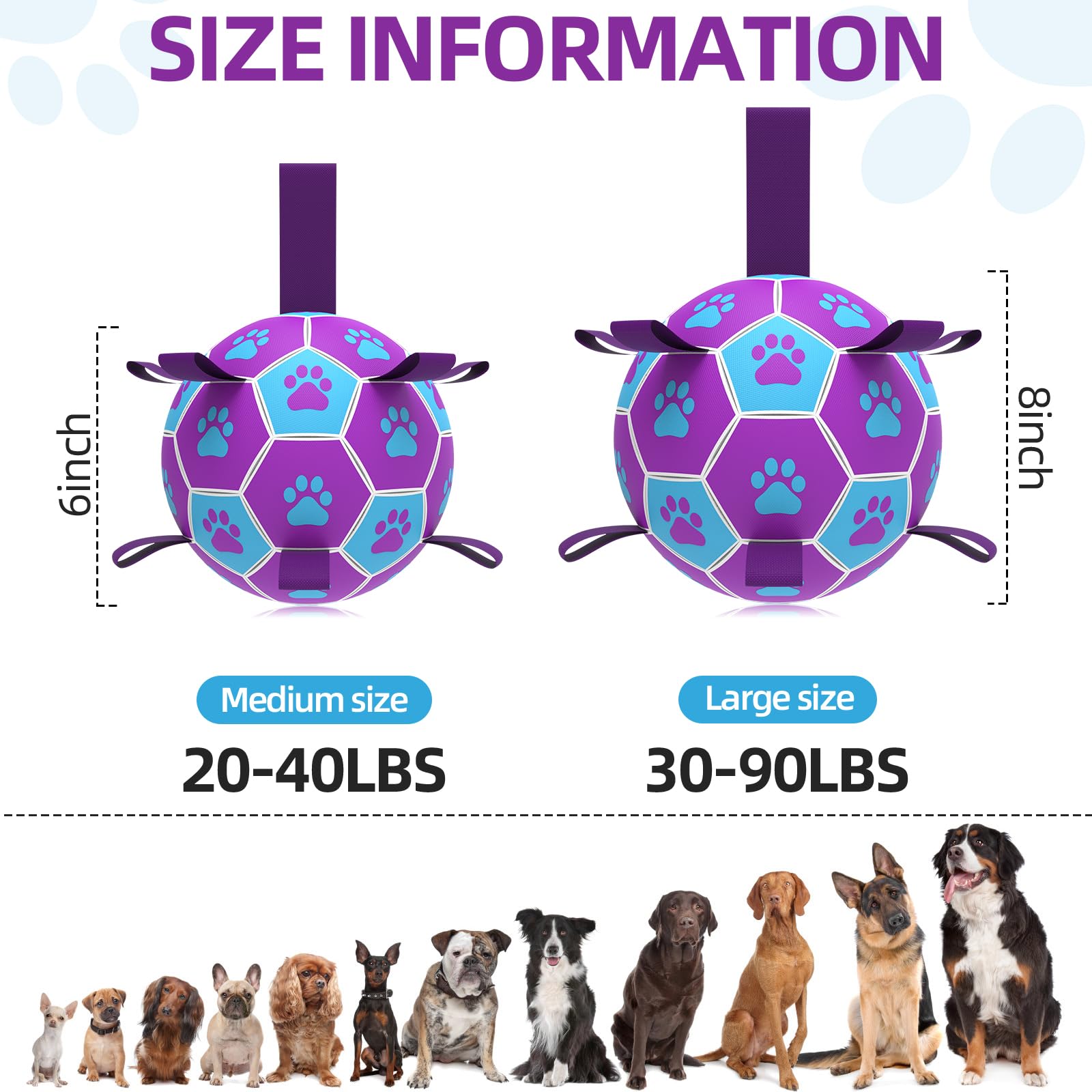 QDAN dog soccer ball 8-inch rainbow design suitable for non-chew interactive games.