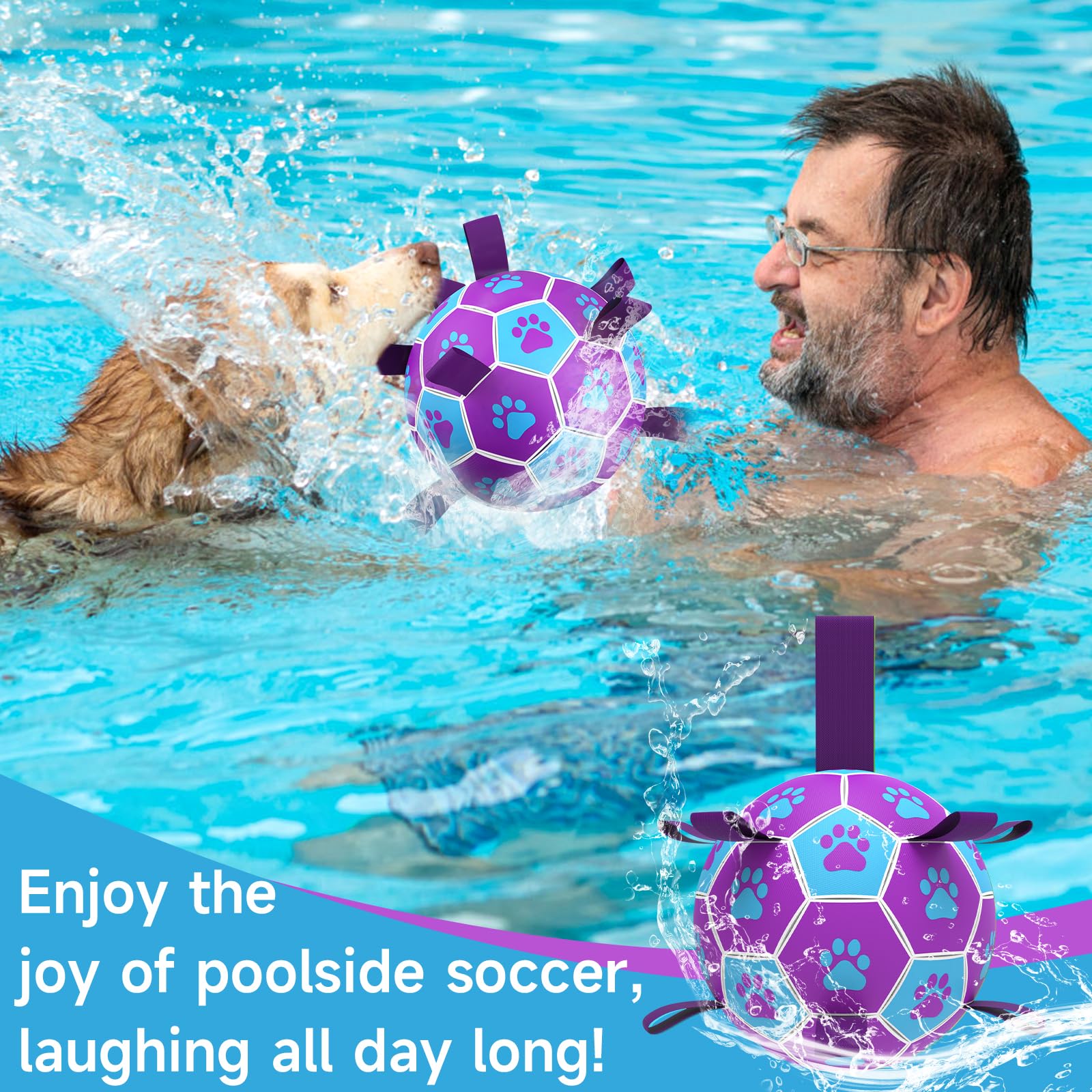 QDAN dog soccer ball 8-inch side play demonstrates durable bounce for tug and toss.