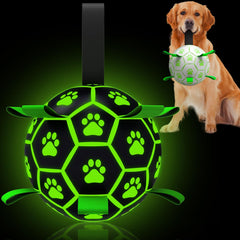 QDAN glow dog ball with straps 8 inch ideal for fetch after sunset
