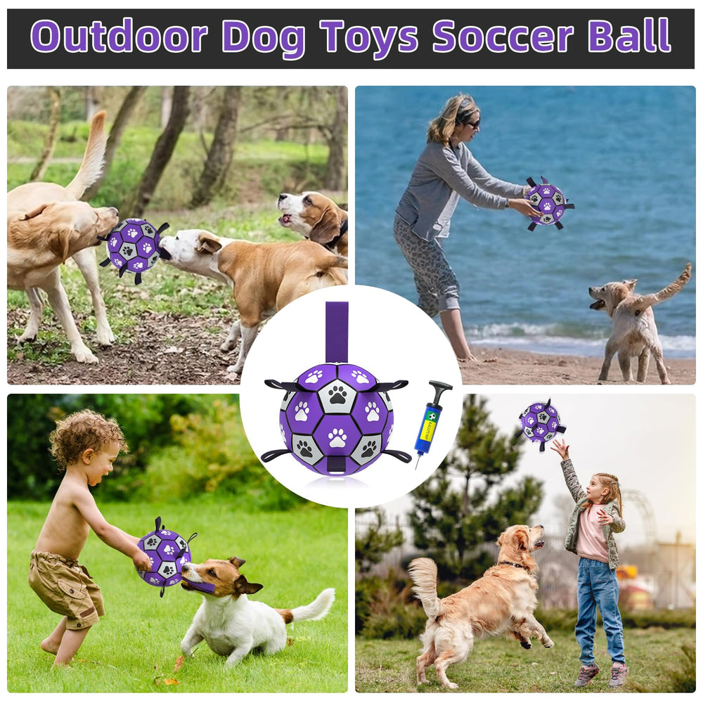QDAN dog soccer ball nylon tabs create unpredictable bounces for engagement.