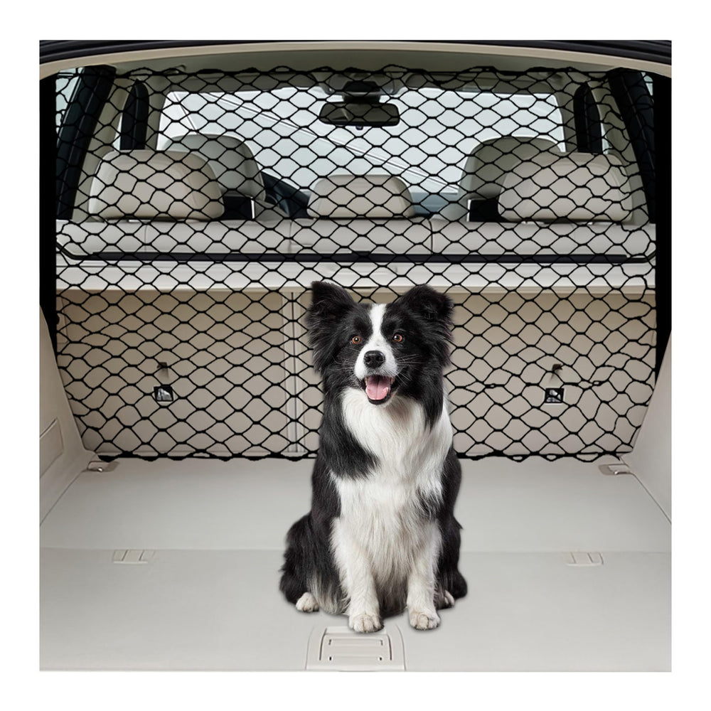 Q-DDOIT dog barrier front-seat installation prevents front-seat access and keeps pets safe.