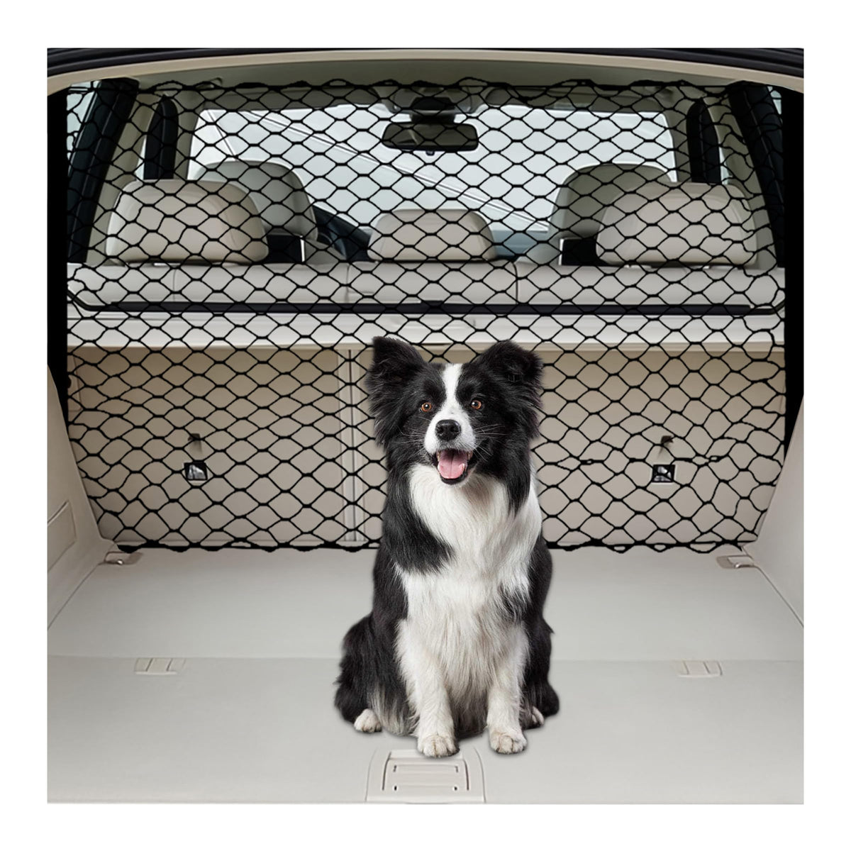 Q-DDOIT dog barrier front-seat installation prevents front-seat access and keeps pets safe.