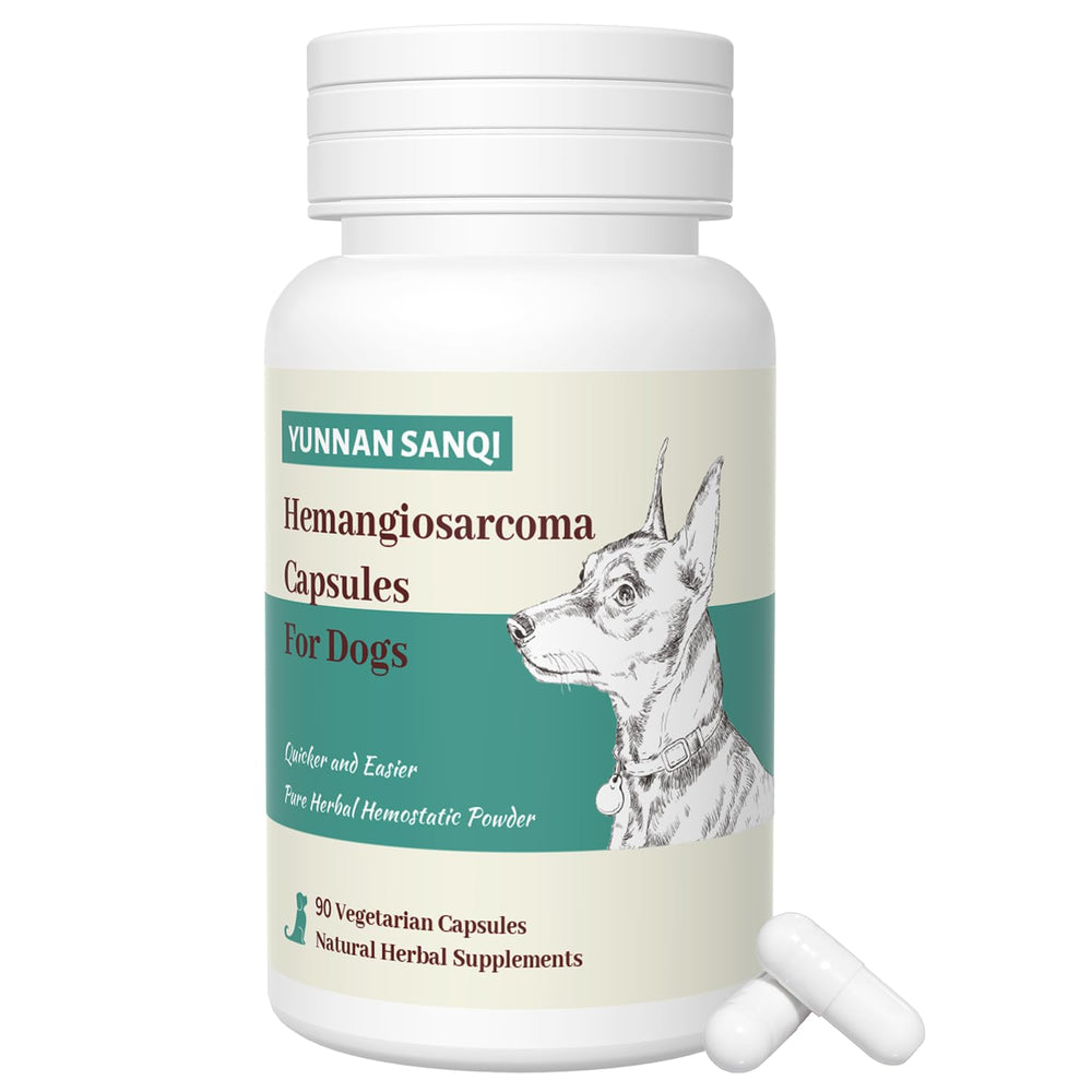 Qdewomax Yunan Sanqi capsules bottle for dogs indicating easy dosing and usage