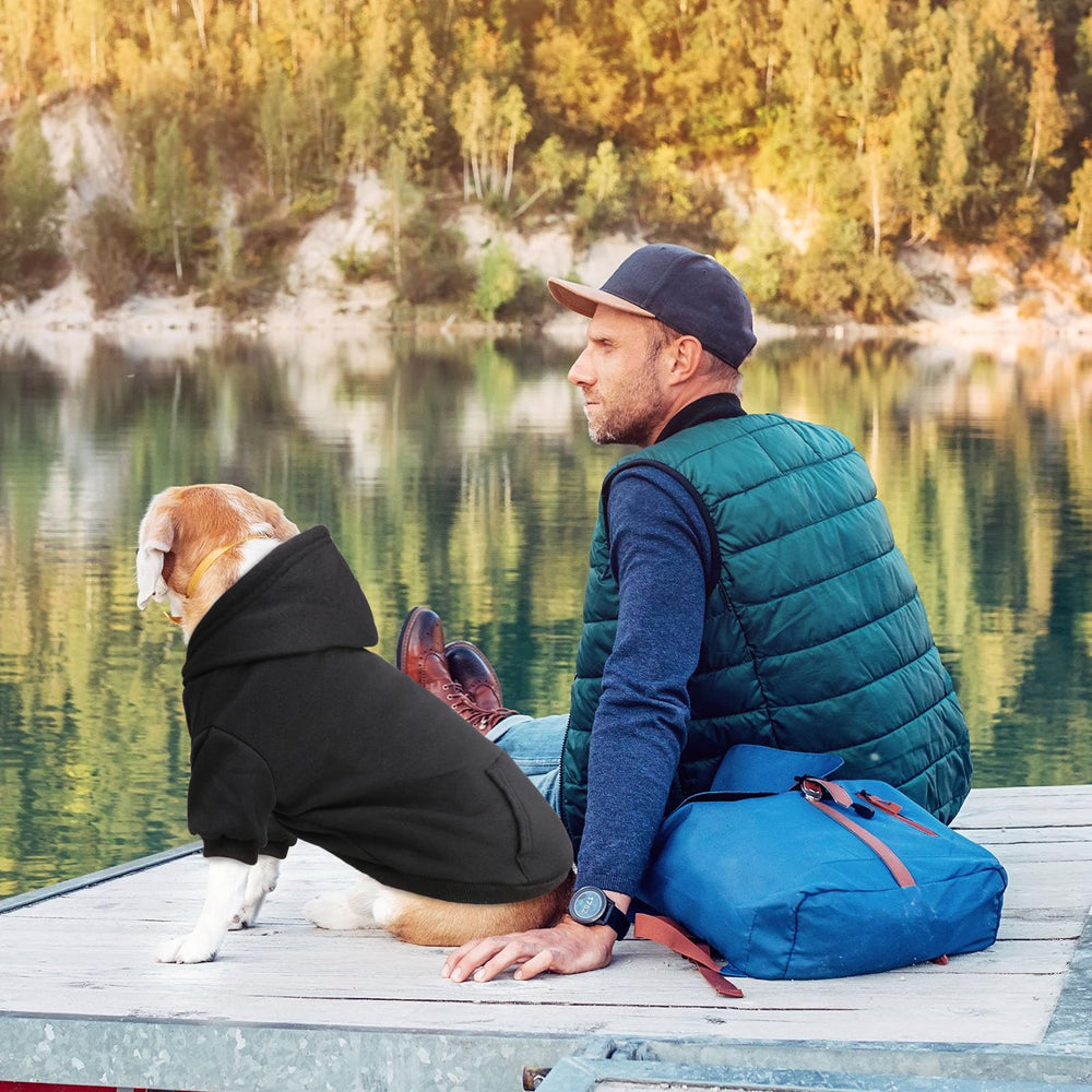QDYU dog hoodie black color offers timeless everyday style.