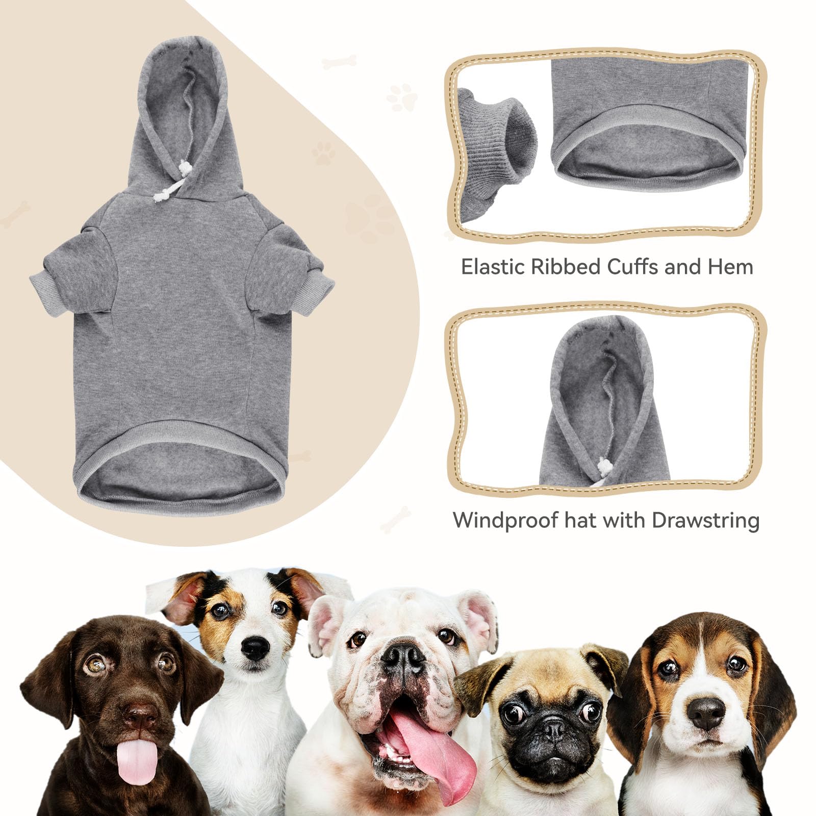QDYU dog hoodie grey XL pocket detail highlights convenient spot for treats