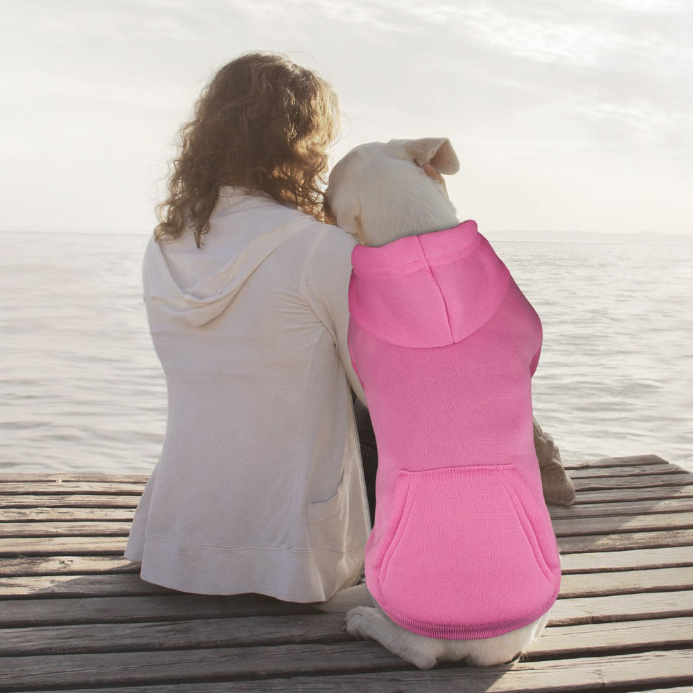 QDYU dog hoodie pink XXL back view highlights seamless design for all-day comfort.