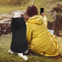 QDYU dog hoodie pocket detail for treats or toys during walks.
