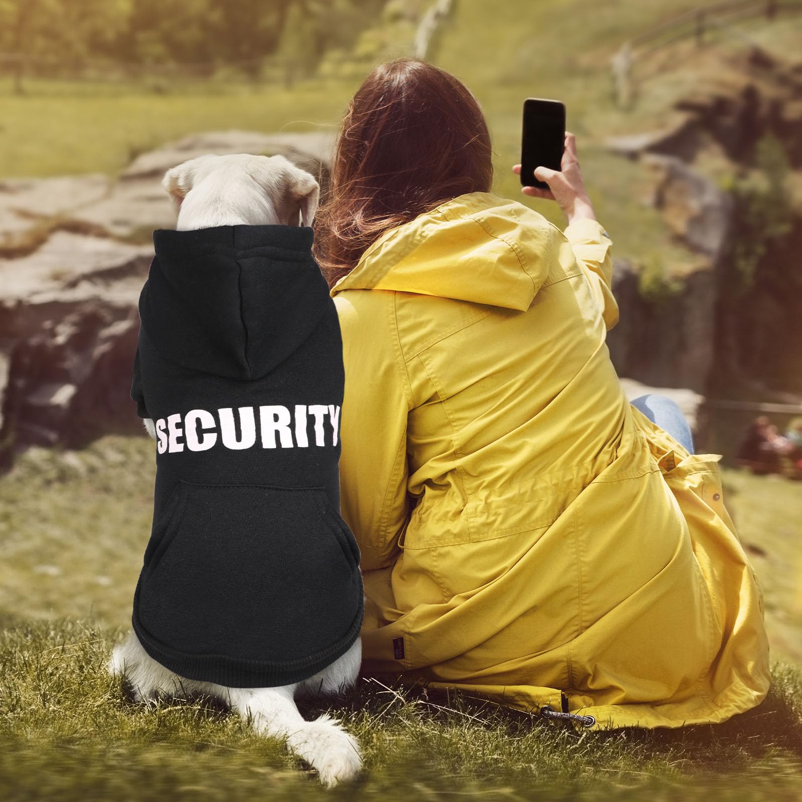 QDYU dog hoodie back view highlights security print for personality