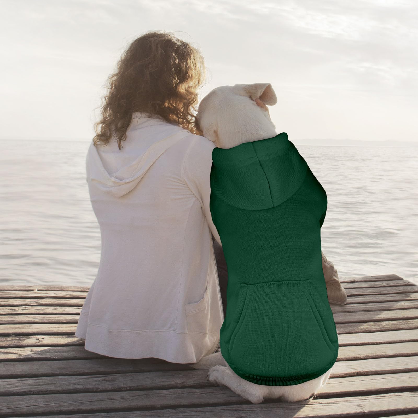 QDYU dog sweater green XXL outdoor-walk scene showcases versatile warmth.