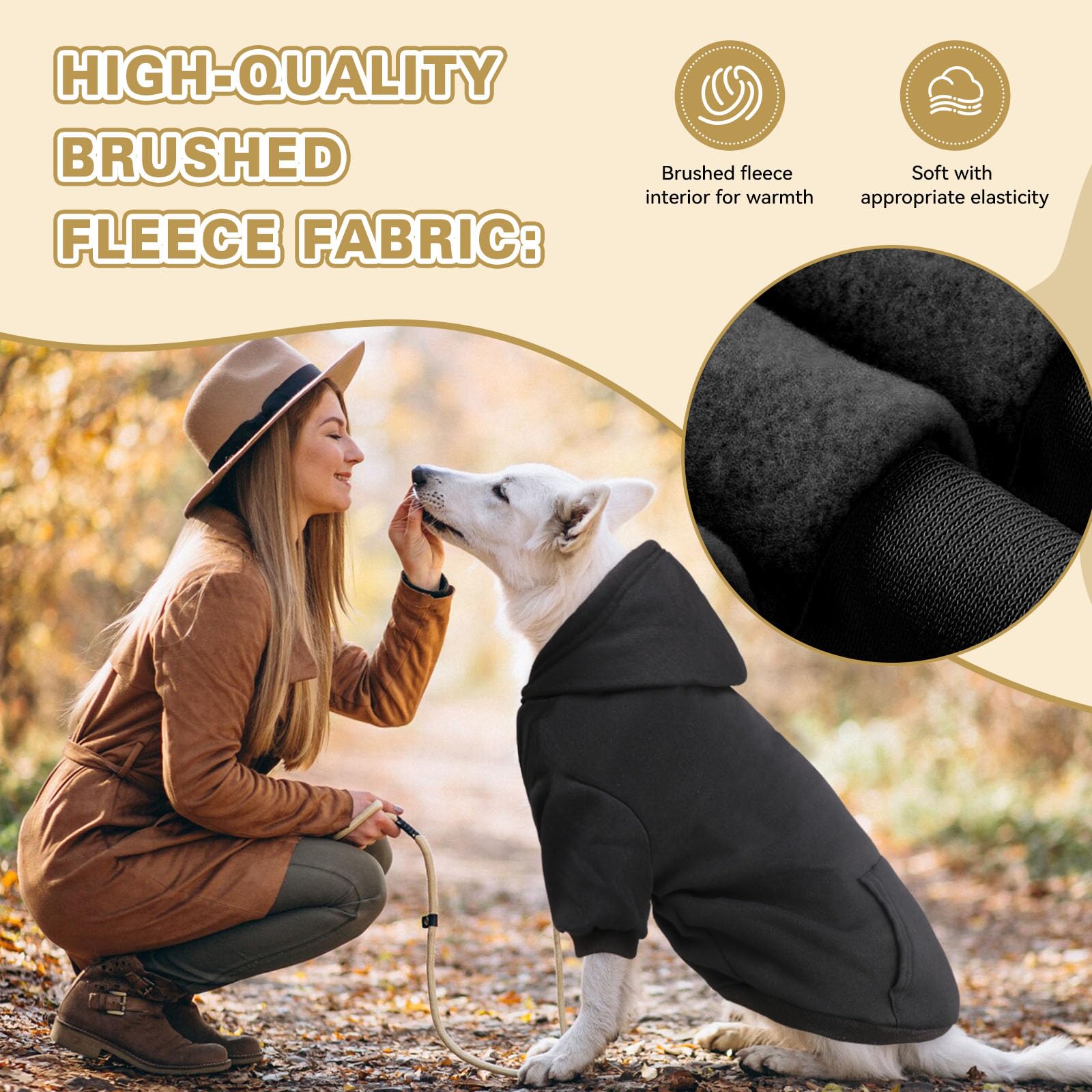 QDYU dog hoodie pocket detail highlights convenient treat storage.