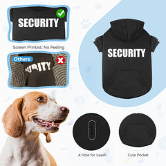 QDYU dog hoodie pocket closeup showing toy or treat storage.