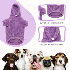 QDYU fuzzy dog hoodie back view emphasizes snug fit across the chest and back.