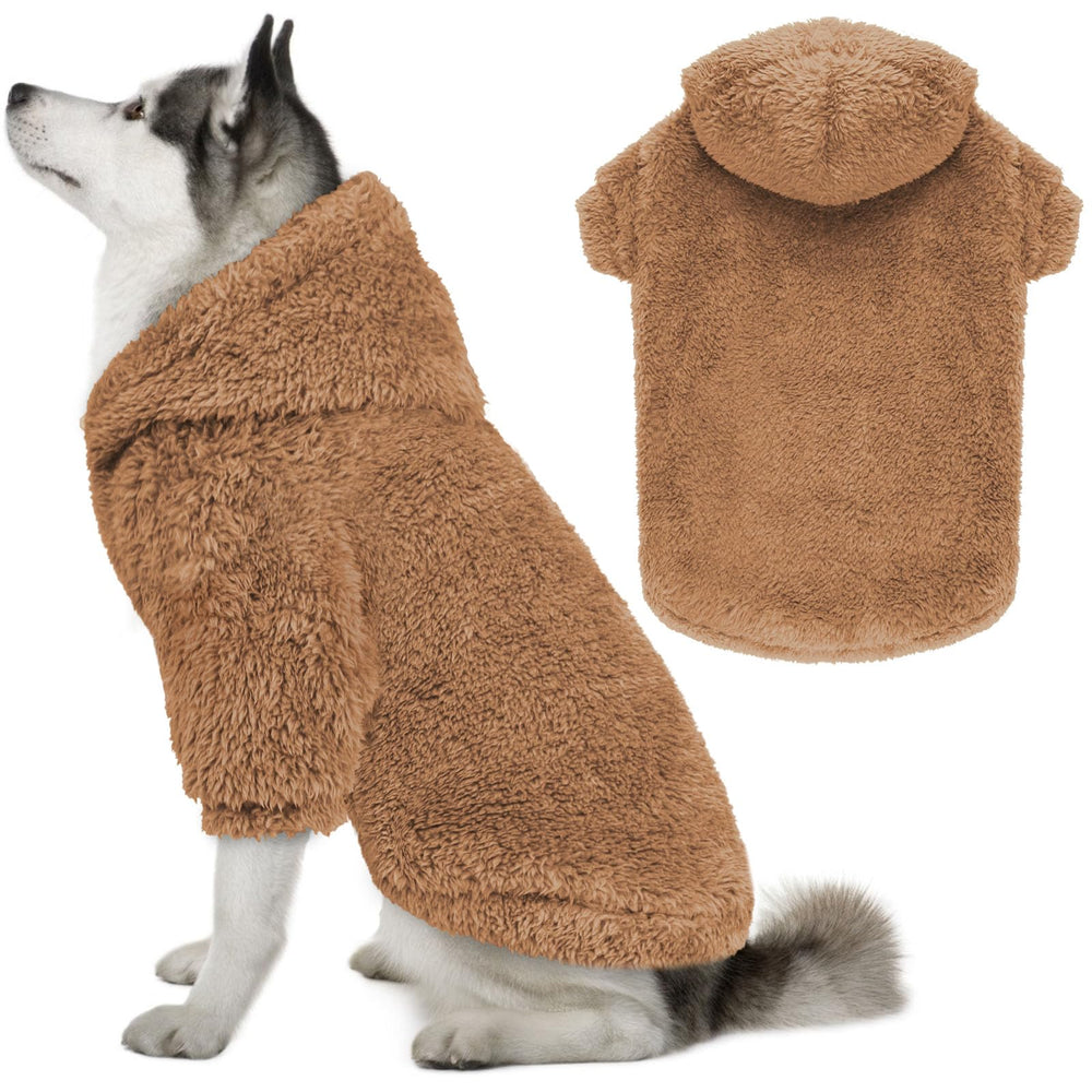 QDYU fuzzy dog sweater Coffee-XL front view for warm outdoor walks
