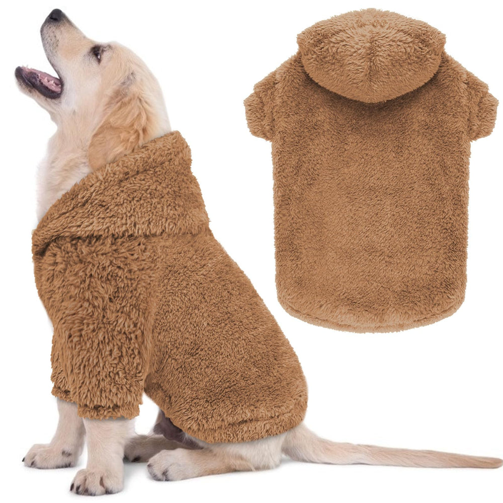 QDYU fuzzy dog sweater front view shows cozy double sided plush fleece for all day warmth