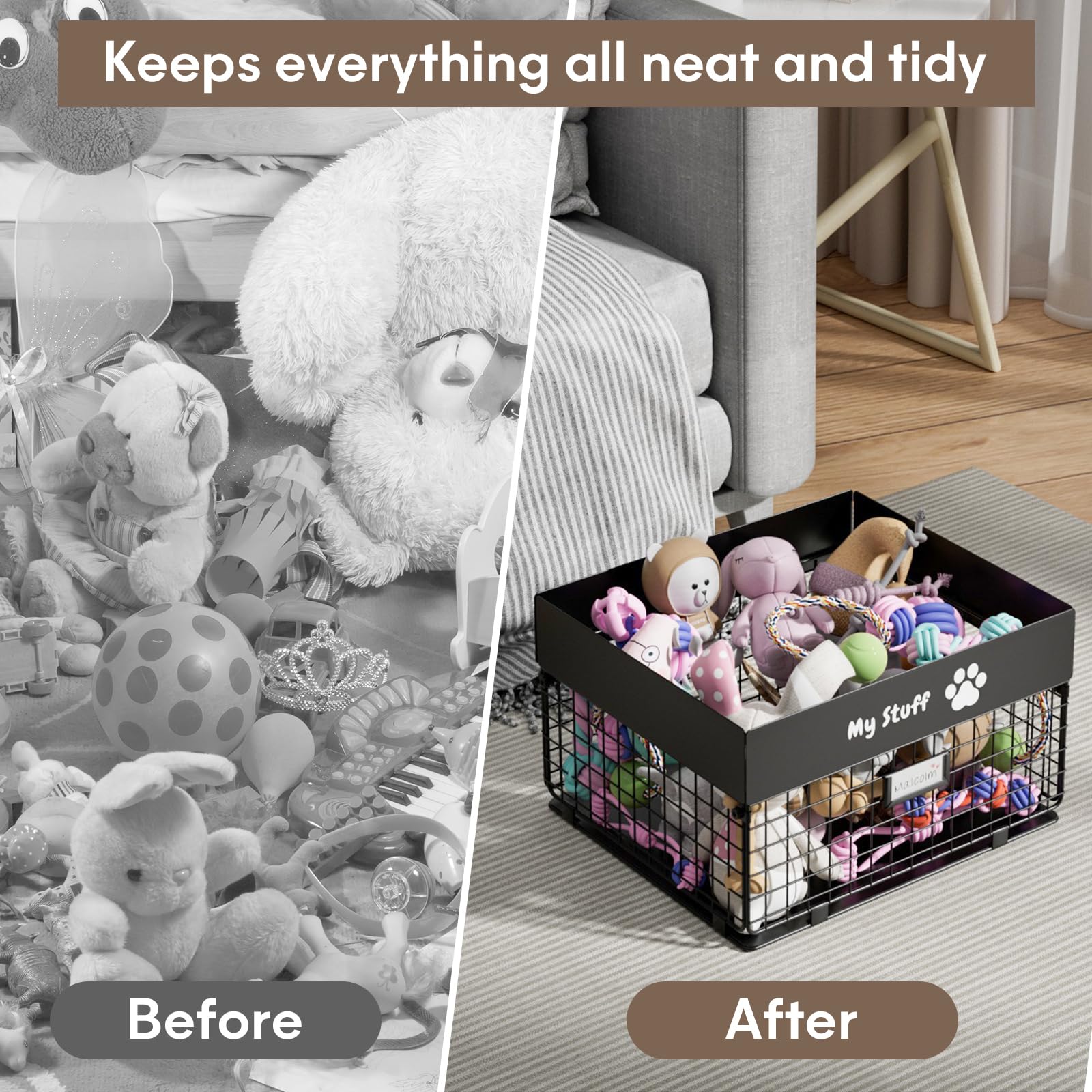 Qeerable dog toy basket folded-storage view demonstrates space-saving design