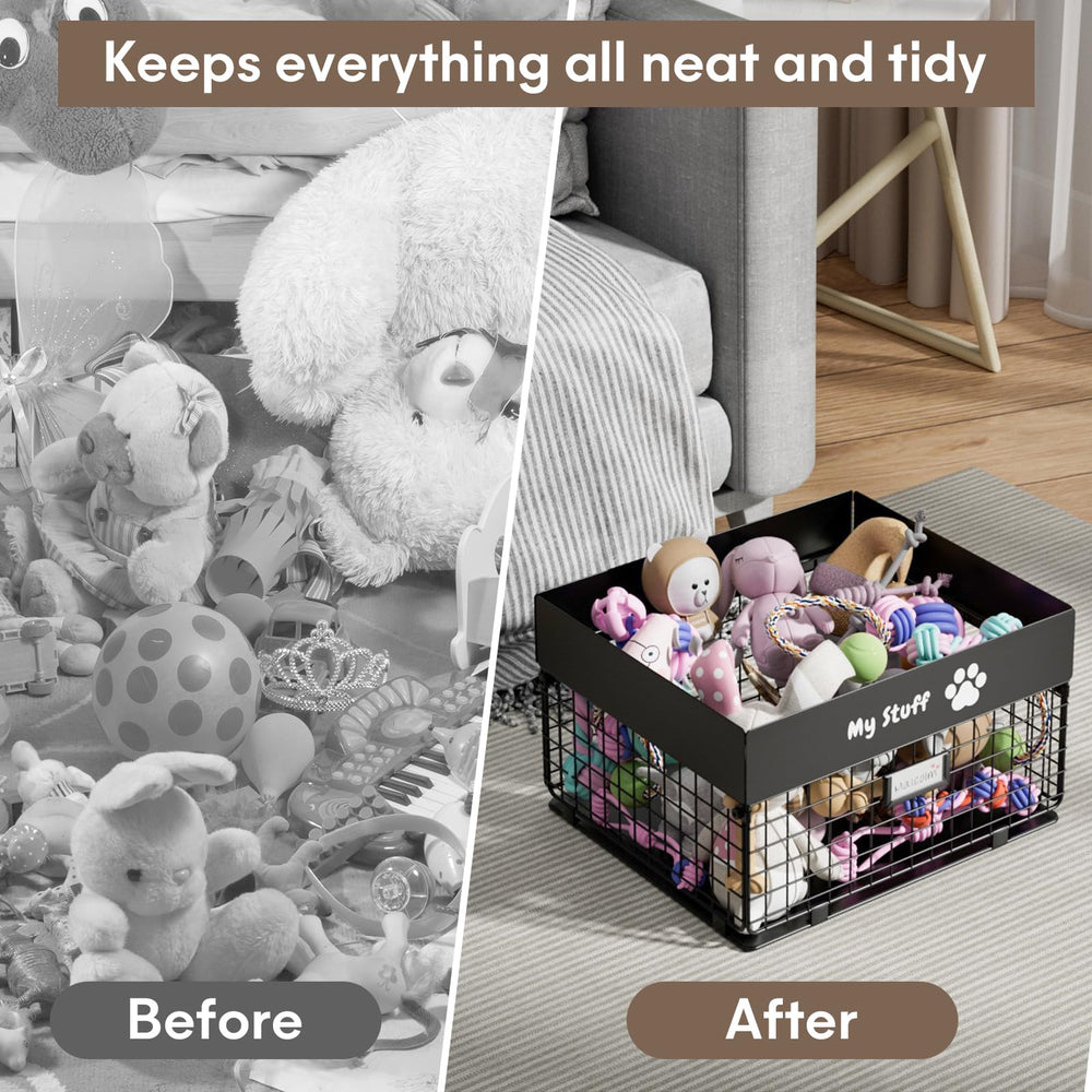 Qeerable dog toy basket folded-storage view demonstrates space-saving design