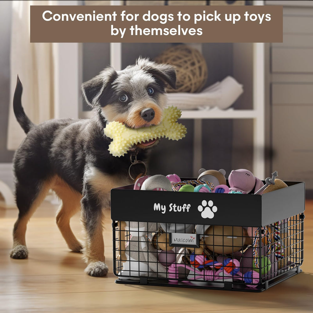 Qeerable dog toy basket toys-inside image highlights organized storage and easy reach