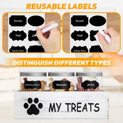 Qeerable dog treat container label stickers enable quick categorization by treat type or pet.
