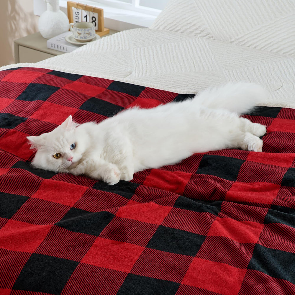 Qeils 30x40 red Christmas checker fits indoor cats and small dogs.