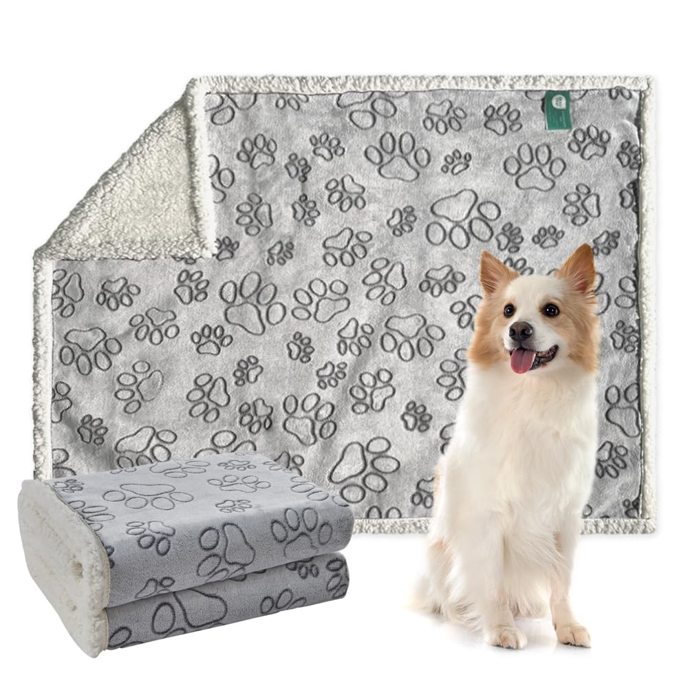 Qeils dog blanket grey paw print front view shows cozy design for small dogs
