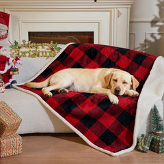 Qeils dog blanket waterproof red checker protects furniture while keeping your dog cozy