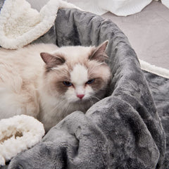 Qeils pet blanket dark-grey back with sherpa offers extra warmth and plush comfort.