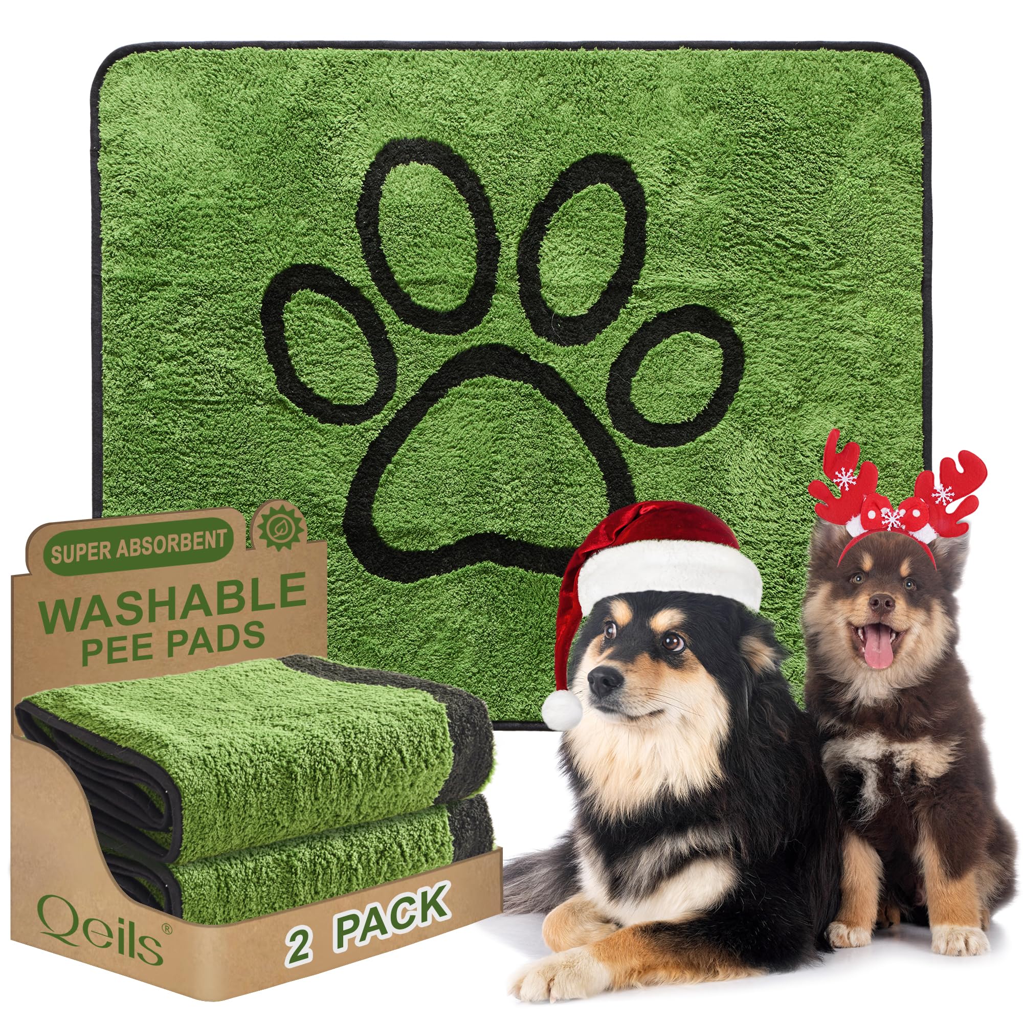 Qeils reusable dog pee pad 36x41 top layer green offers quick absorption for potty training.