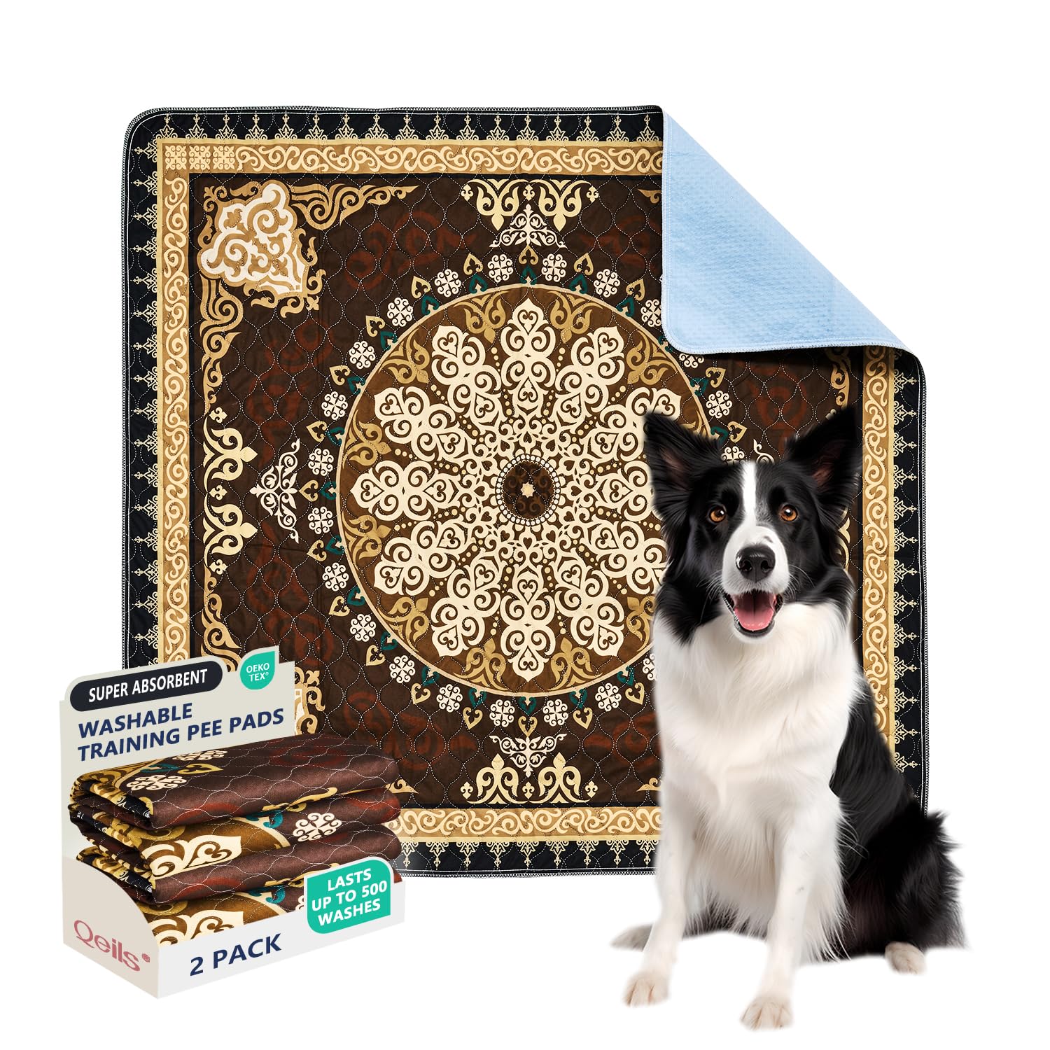 Qeils Washable Pee Pad top layer absorbs moisture quickly for a dry, protected floor.