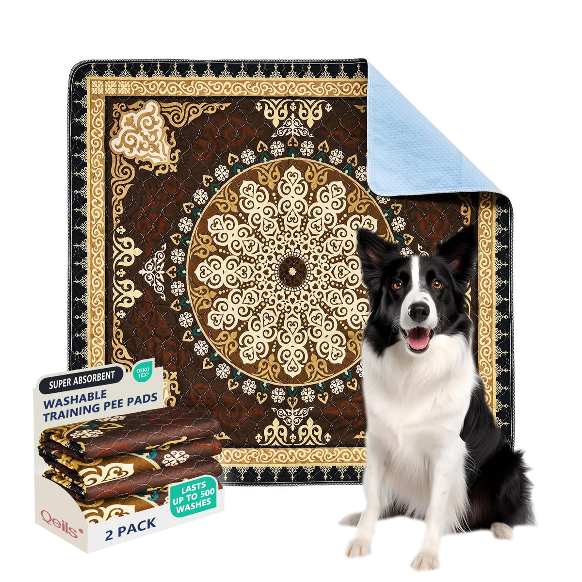 Qeils Washable Pee Pad top layer absorbs moisture quickly for a dry, protected floor.