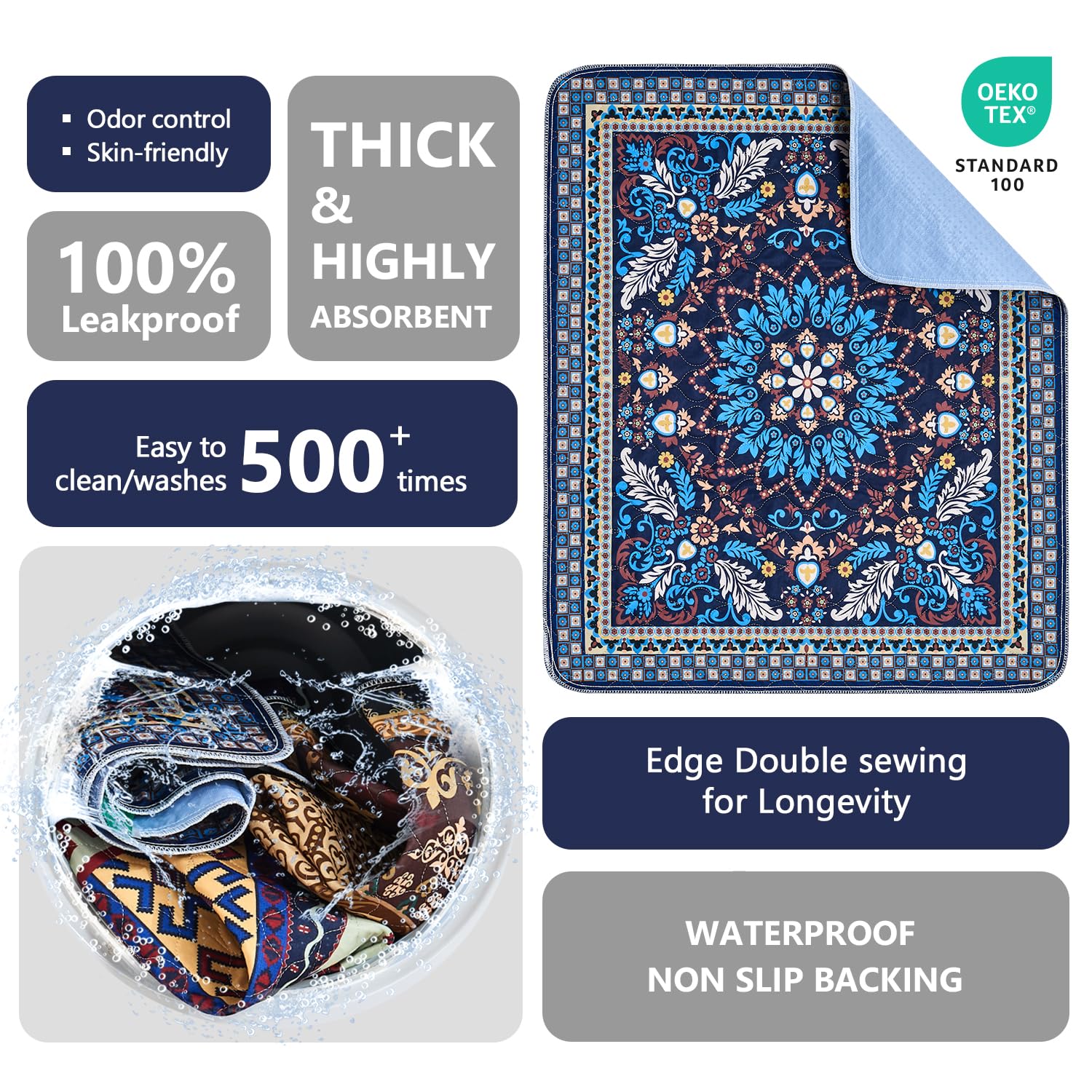 Qeils Washable Puppy Pads feature waterproof backing protects floors.